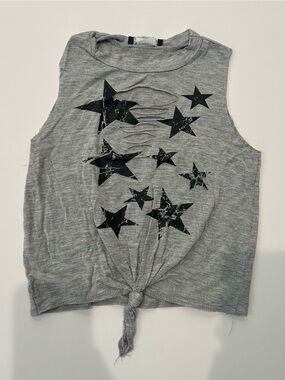 Miss Popular distressed Kids Gray Star-Print Knot Tank Top